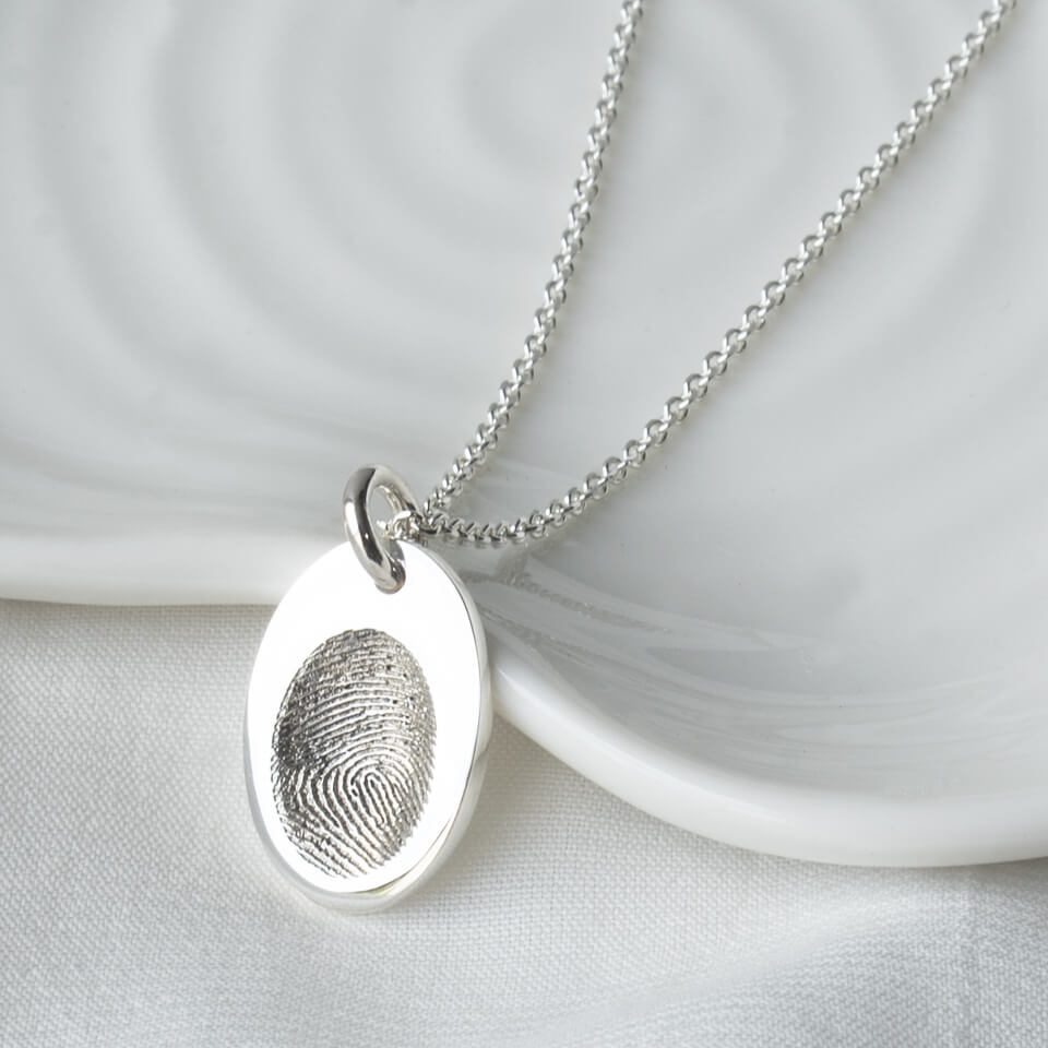 fingerprint impression oval charm in silver or solid gold
