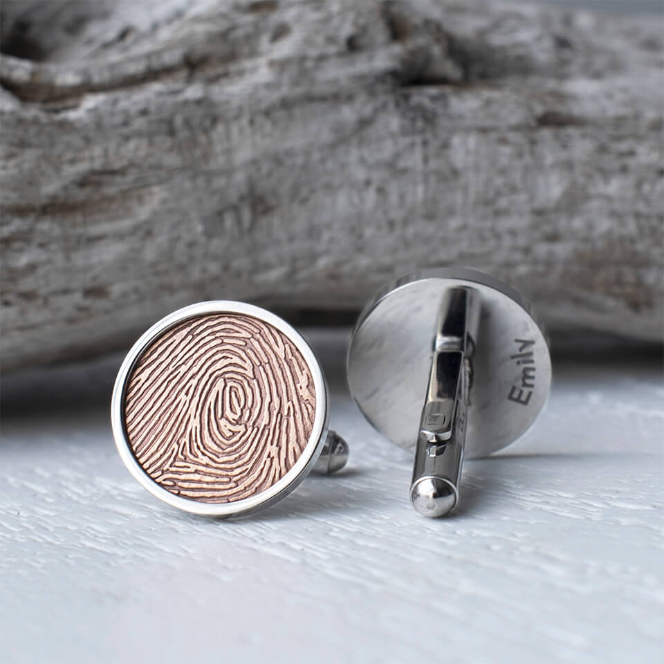 Personalised Copper Fingerprint Wedding Cufflinks for Groom