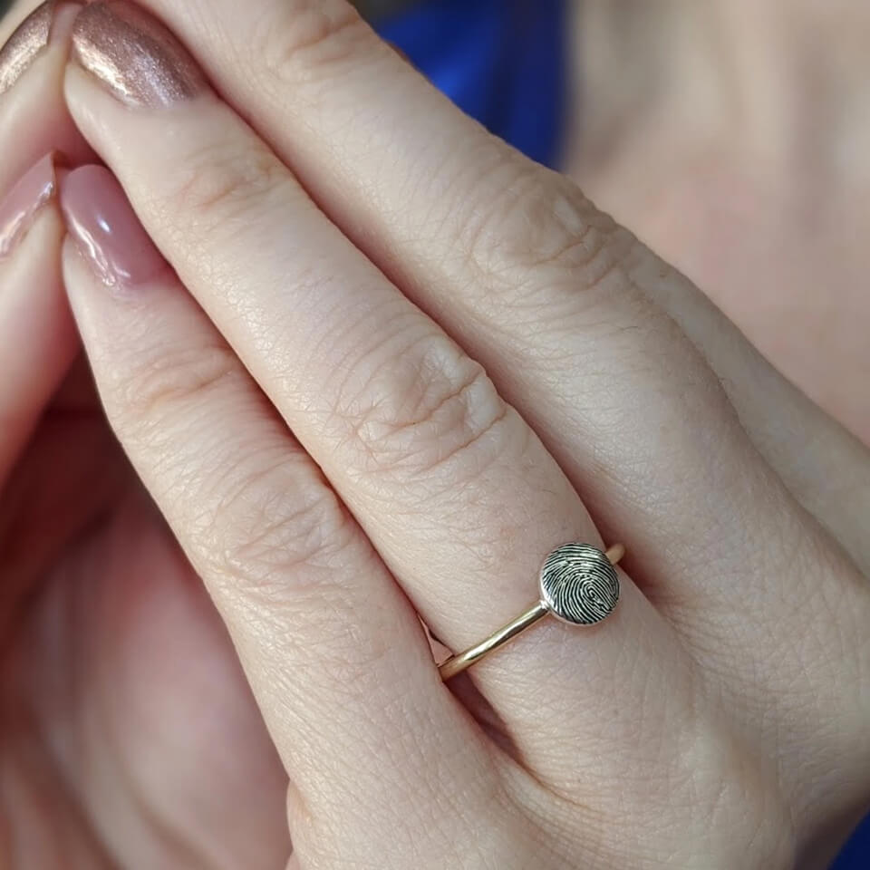 gold fingerprint dot ring | Personalised slim band