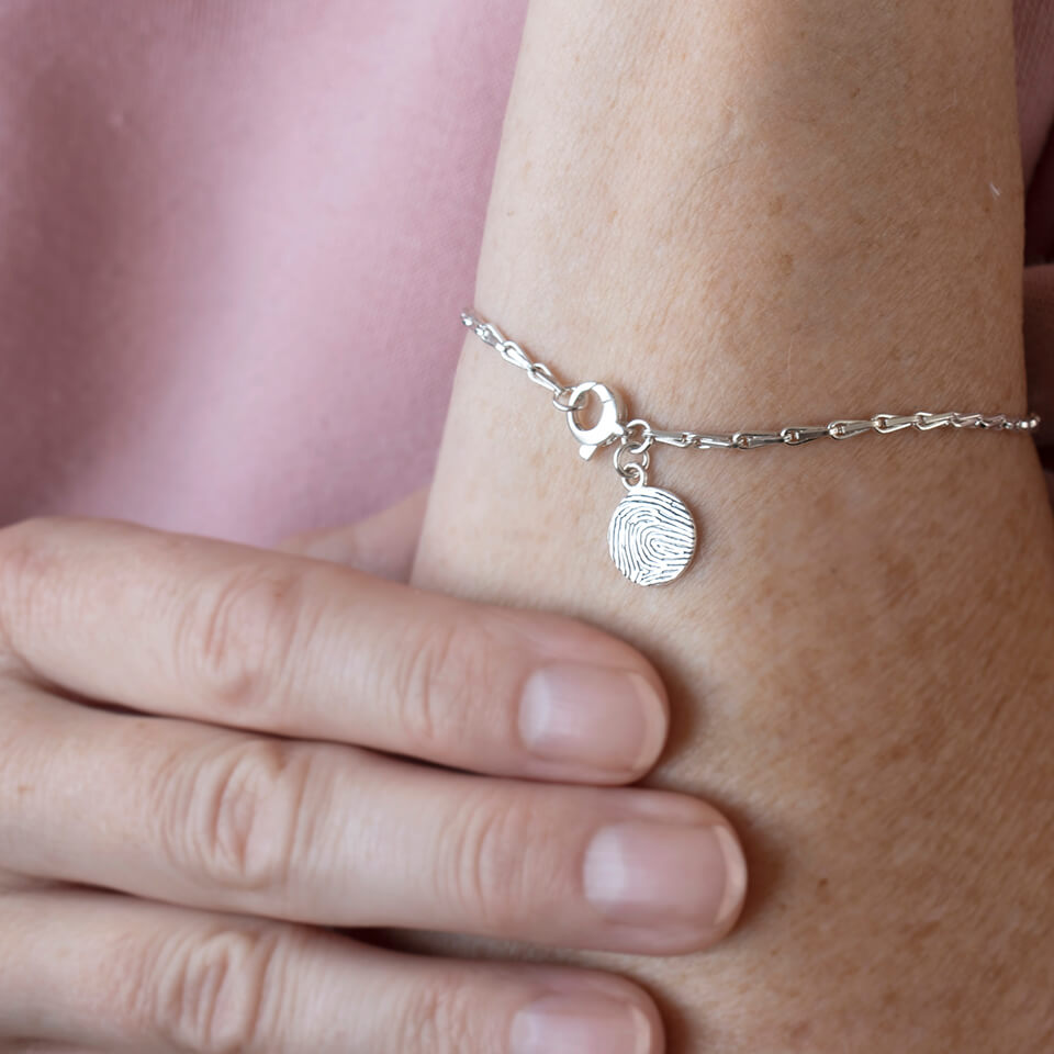 fingerprint dot charm with hayseed bracelet | Silver or Gold
