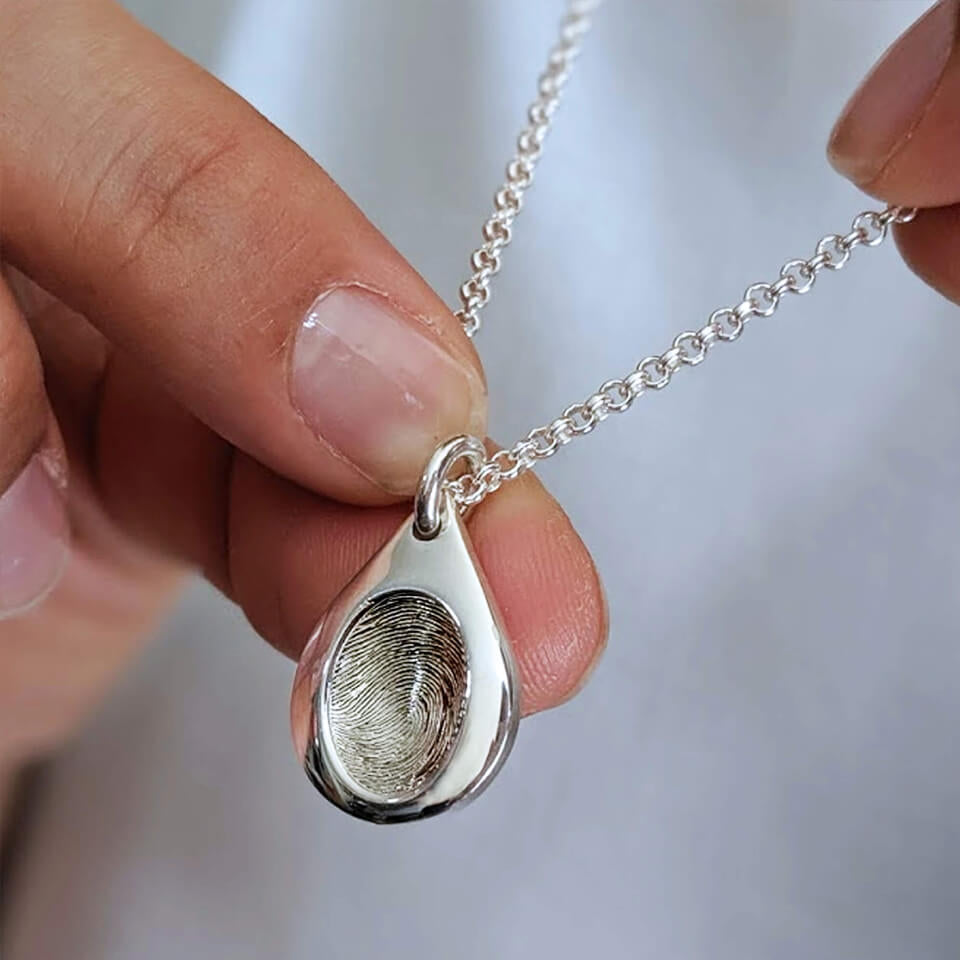 Memorial Fingerprint Impression Necklace in Sterling SIlver or Solid Gold