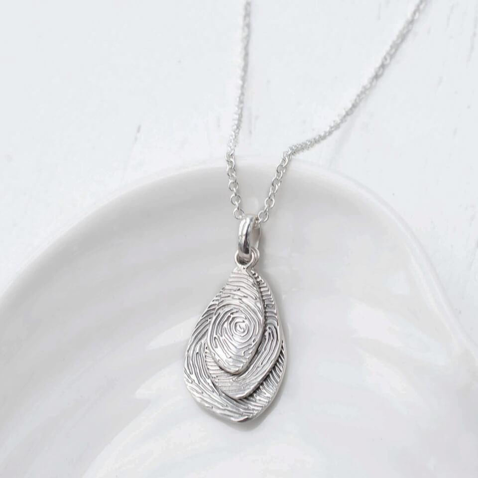 Memorial fingerprint organic triple stack necklace in silver or gold