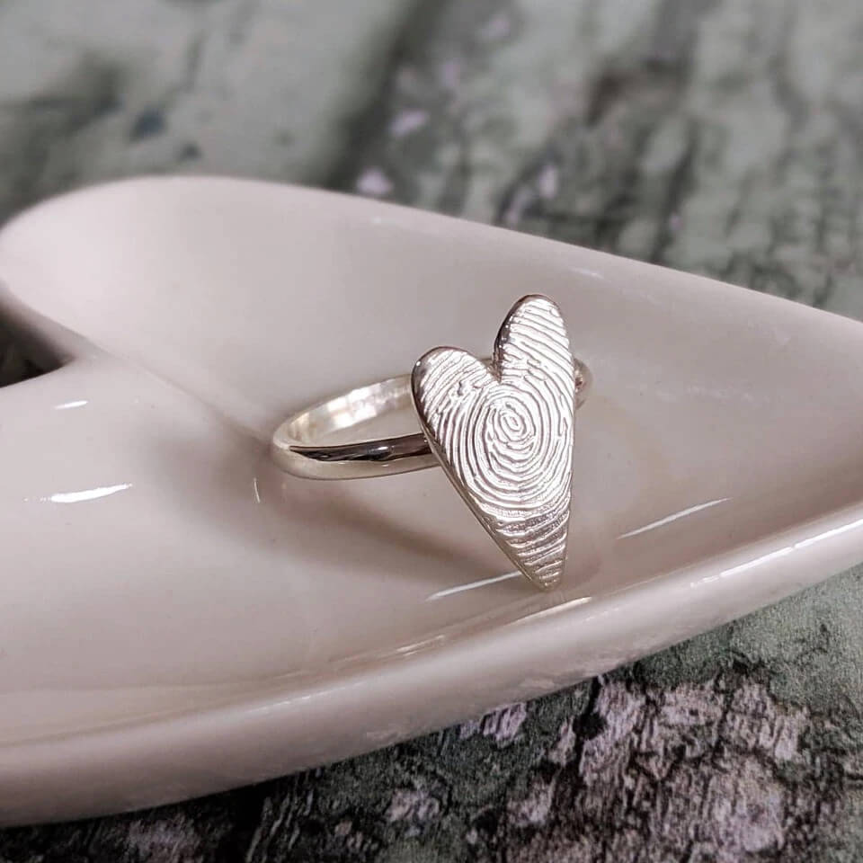Personalised Fingerprint Heart Ring | Silver or Gold - Hold upon Heart