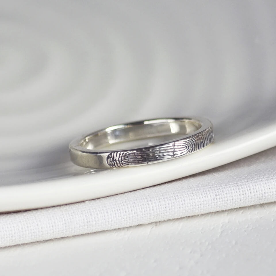 personalised fingerprint ring | narrow wedding band