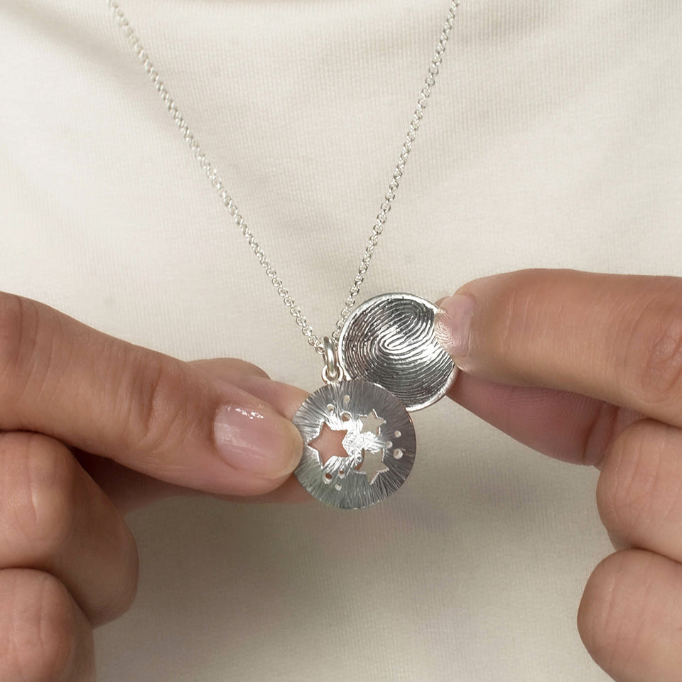 Silver Fingerprint Stars Locket | Personalised necklace for Mum