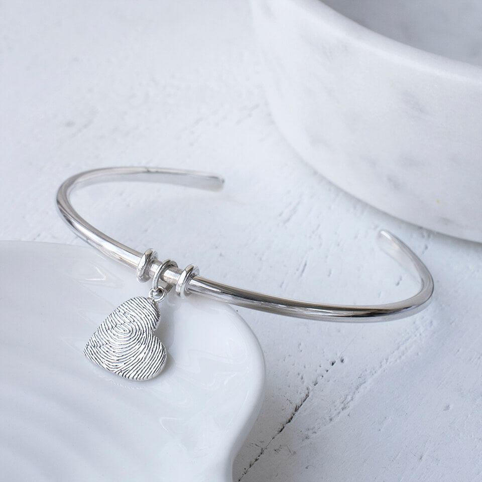 Silver FIngerprint Charm Torque Bangle