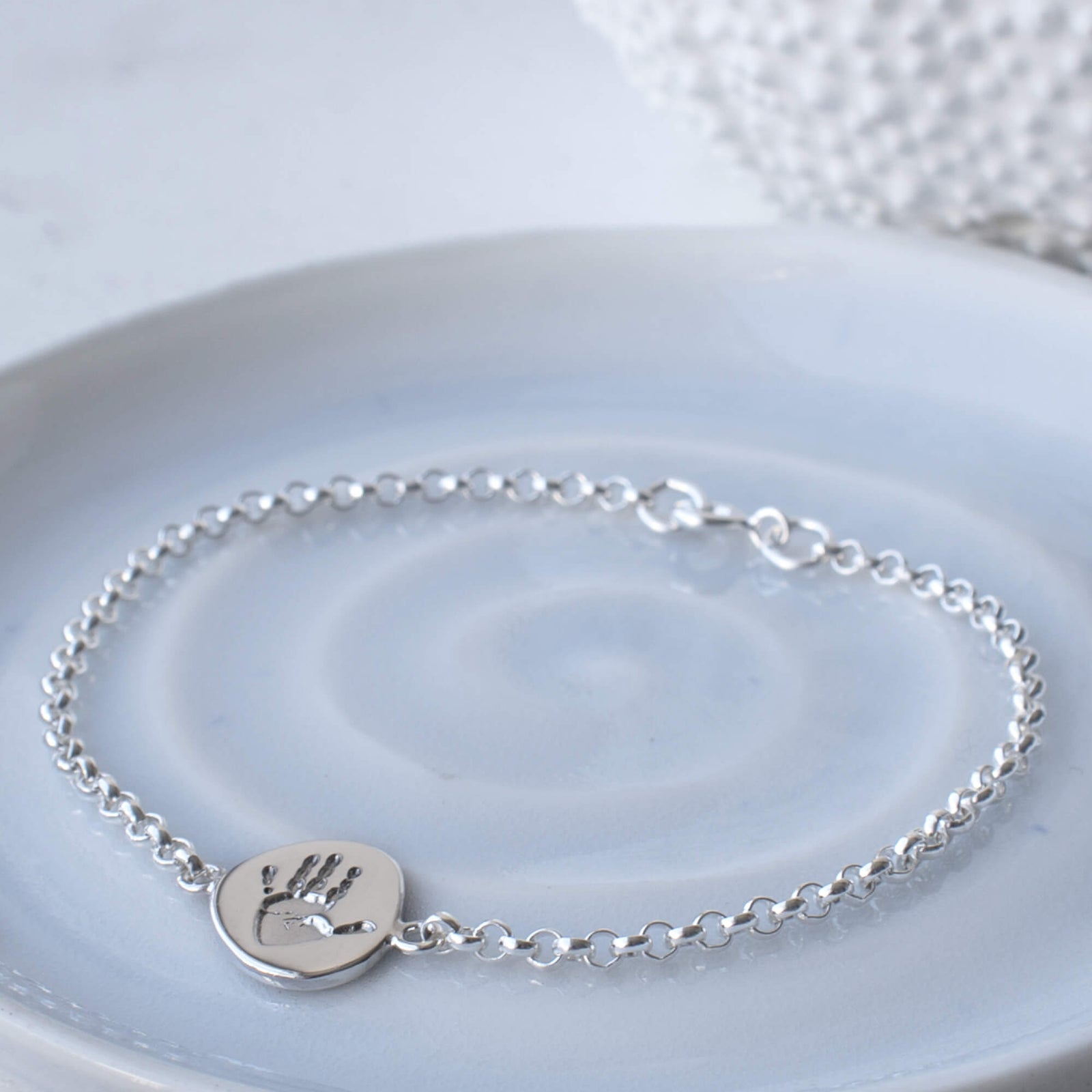 Silver Handprint Footprint Pebble Charm Bracelet