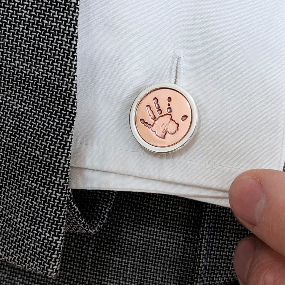 Baby Handprint and Footprint Copper and Silver Cufflinks | 7th Wedding Anniversary