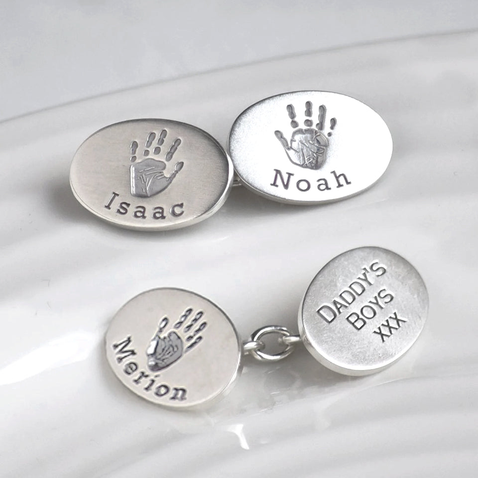 Double Handprint and Footprint Silver Chain Cufflinks