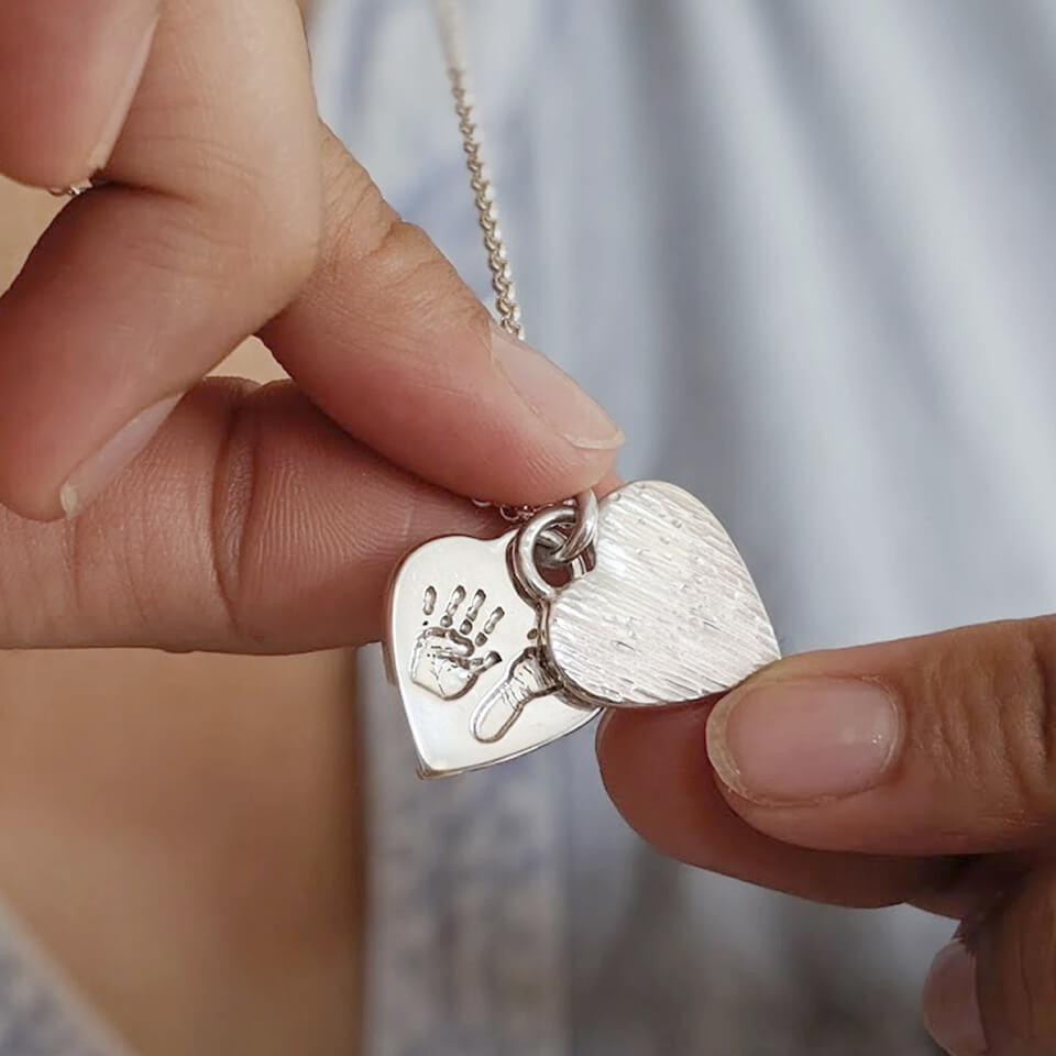 handprint and footprint hammered heart locket | Personalsied necklace for mum