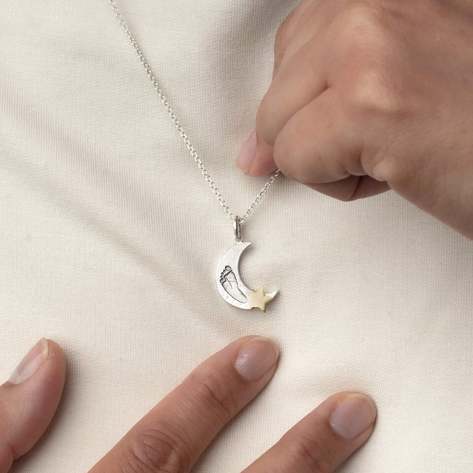 Personalised Handprint and Footprint Loved to the Moon and Stars Necklace | Jewellery for Mum