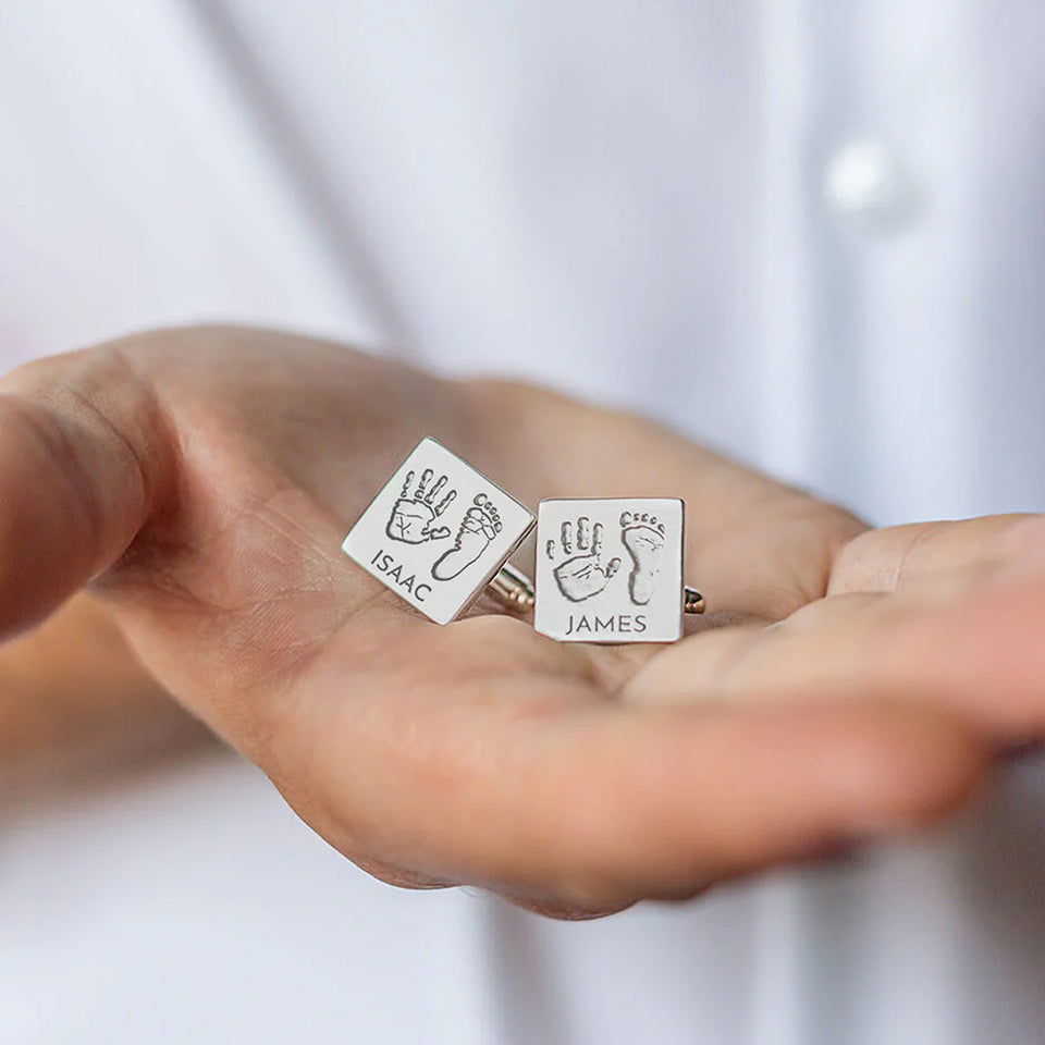 Memorial Handprint and Footprint Keepsake Cufflinks | Silver or Gold