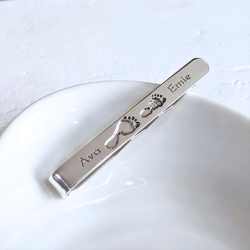 Personalised Child&#39;s Handprint and Footprint Tie Clip | For Dad or Grandad