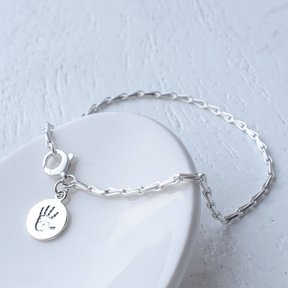 Handprint or footprint dot charm with hayseed bracelet | Silver or Gold
