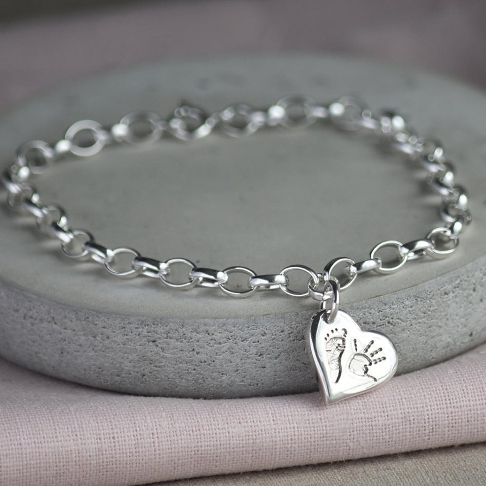 Handprint Charm Bracelet in 9ct Gold or Silver Hold upon Heart