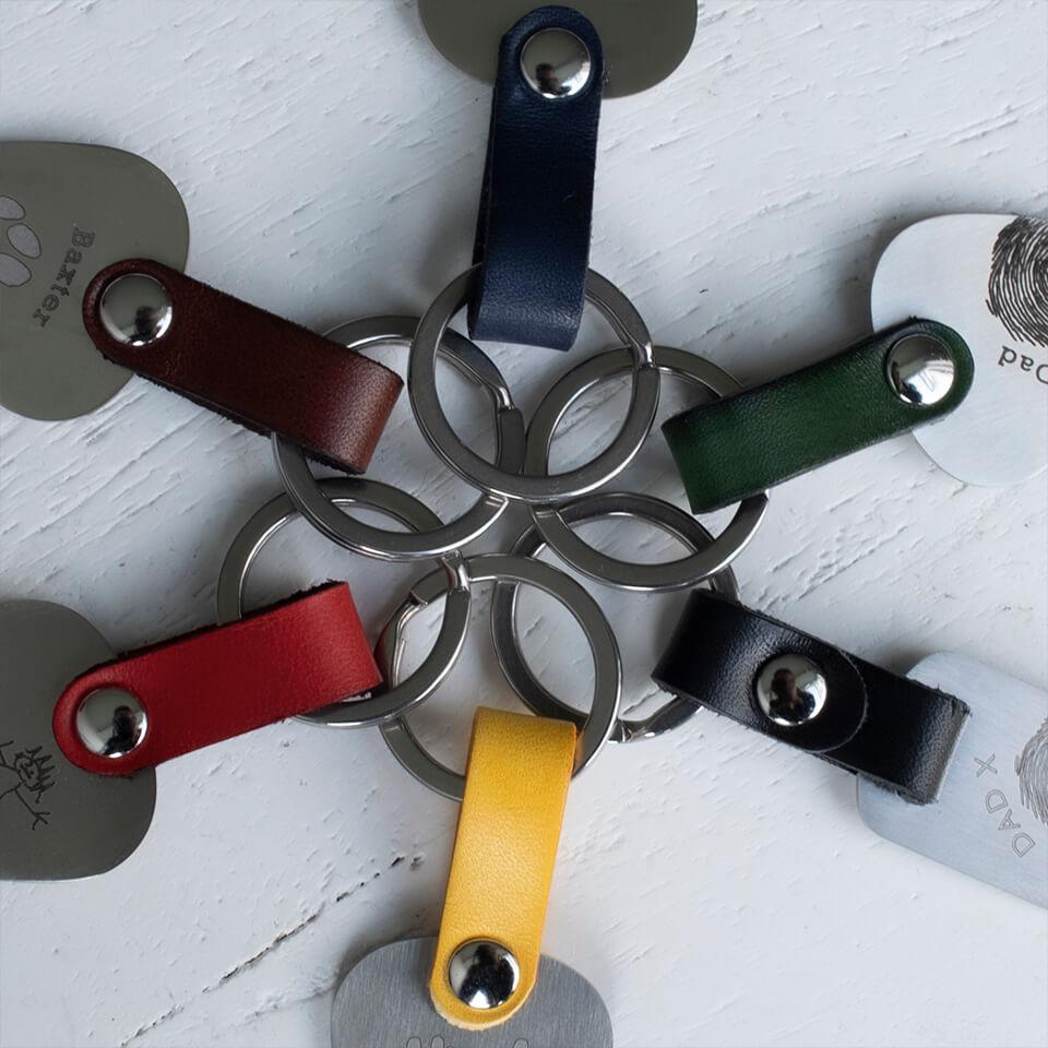 FINGERPRINT PLECTRUM STEEL &amp; LEATHER KEYRING