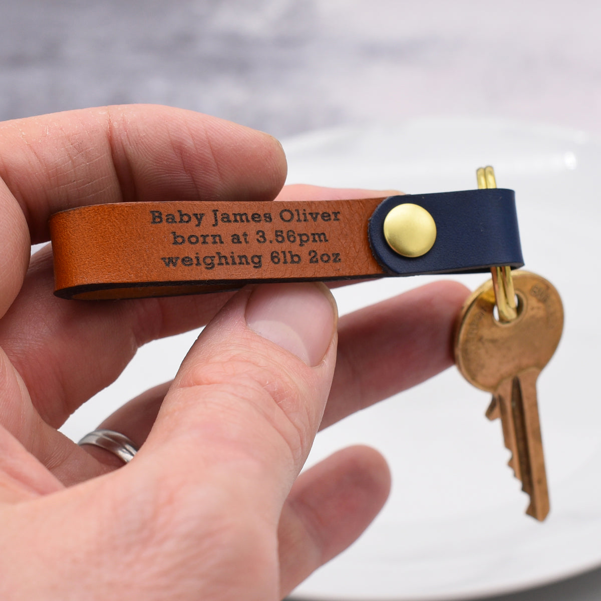 Birth Memento Persoanlised Leather Keyring