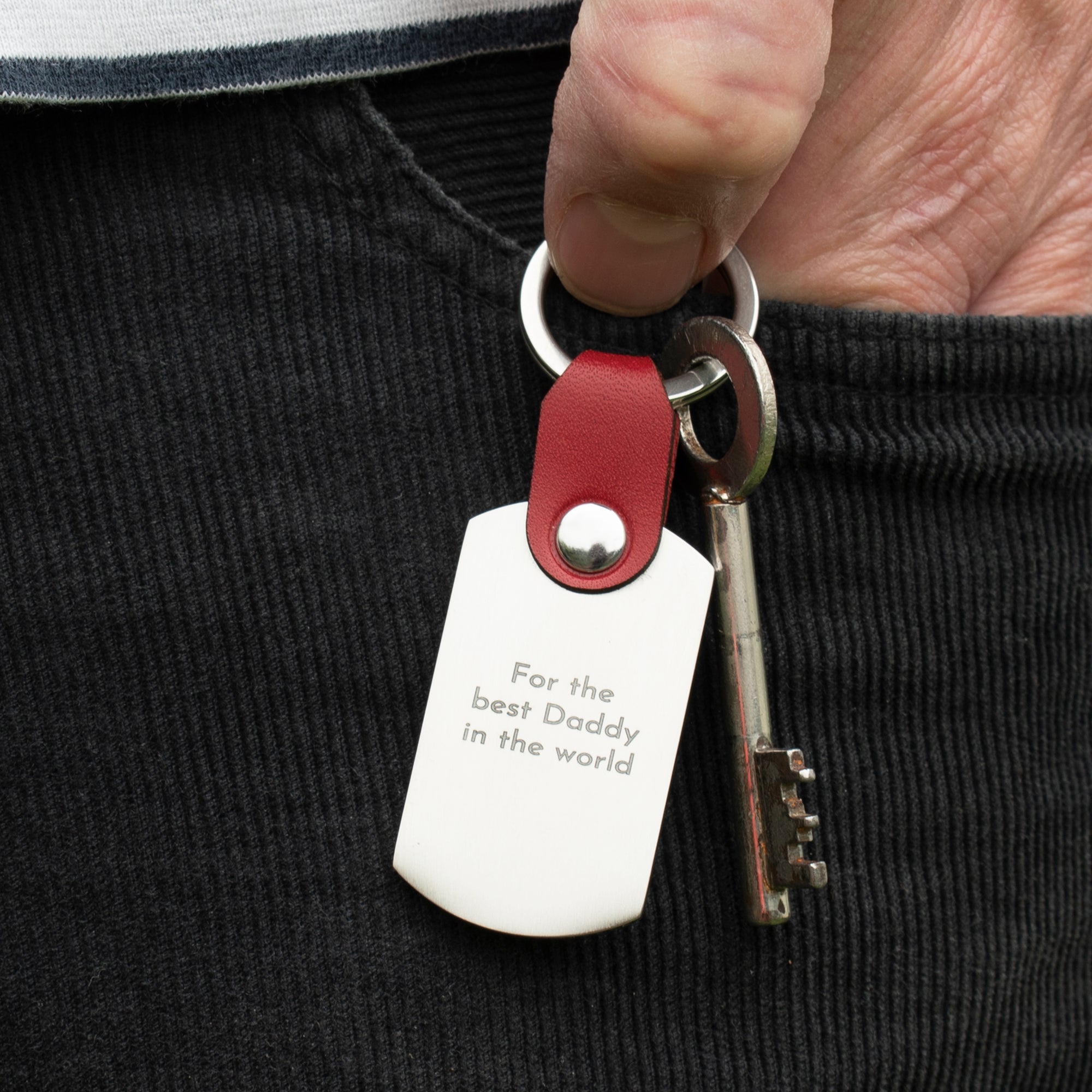 Personalised Time Stood Still Engraved Leather Key Ring