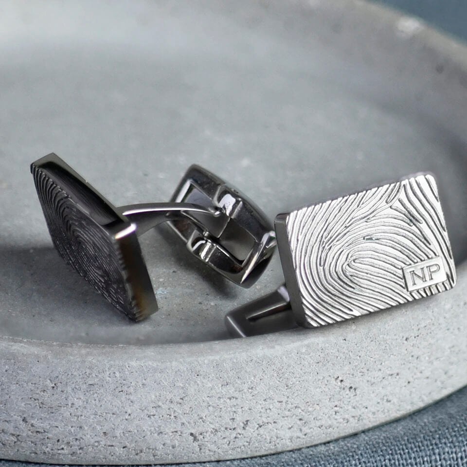 fingerprint rectangle cufflinks with initials | New dad Father's Day Gift