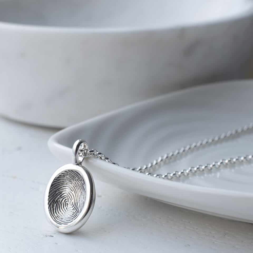 Memorial Fingerprint Nugget Necklace in Sterling SIlver or Solid Gold