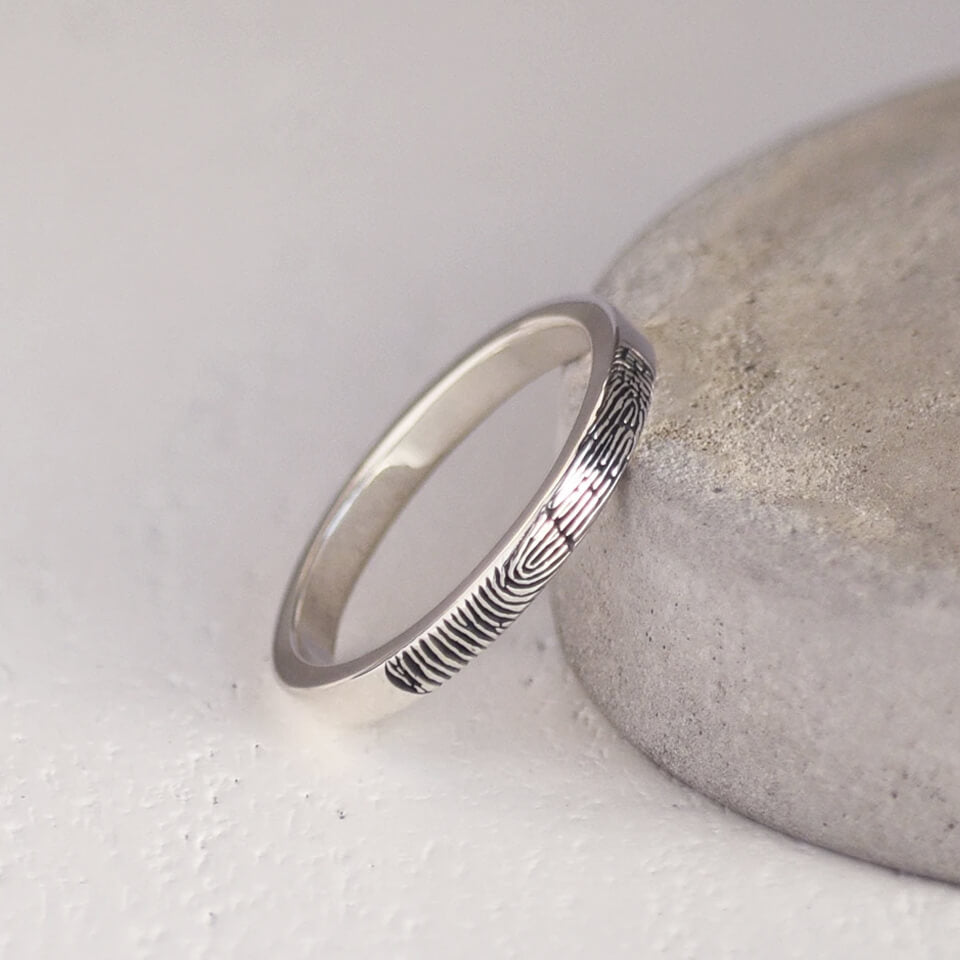 memorial fingerprint ring in silver or gold | skinny band