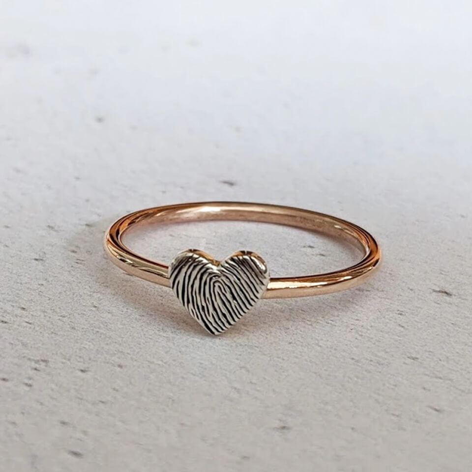 memorial fingerprint heart ring in rose gold