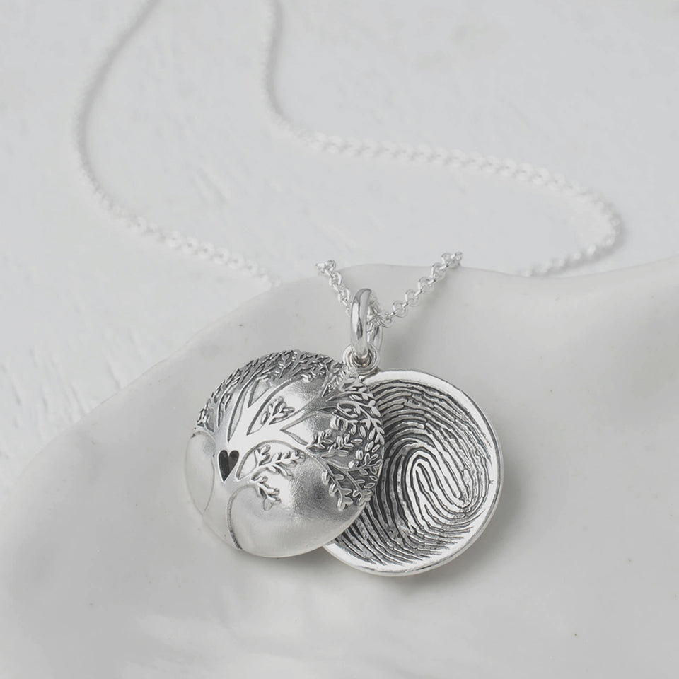 Fingerprint Tree of Life Locket Necklace Silver Gold