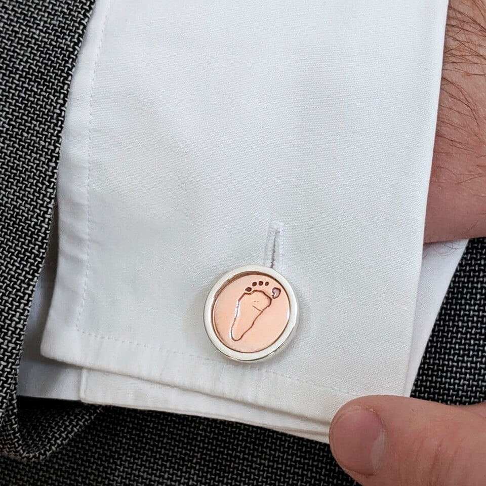 Baby Handprint and Footprint Copper and Silver Cufflinks | 7th Wedding Anniversary