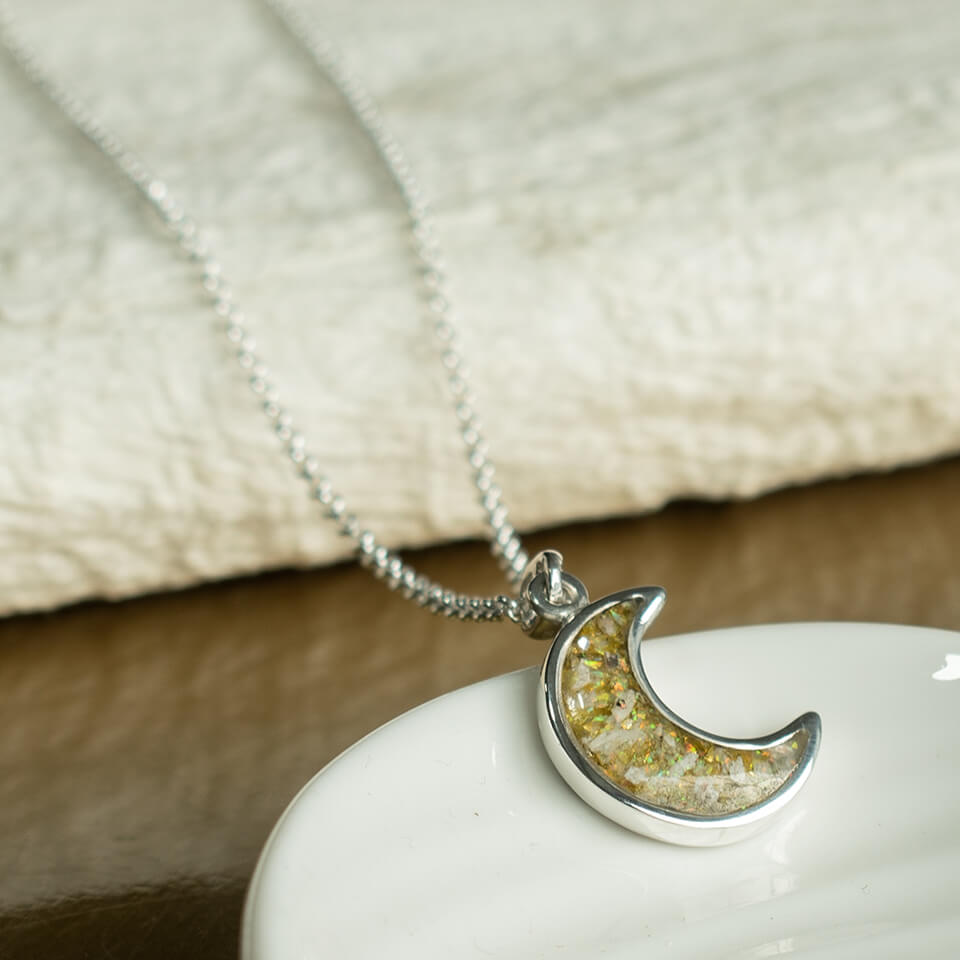 Crescent Moon Cremation Ashes Necklace