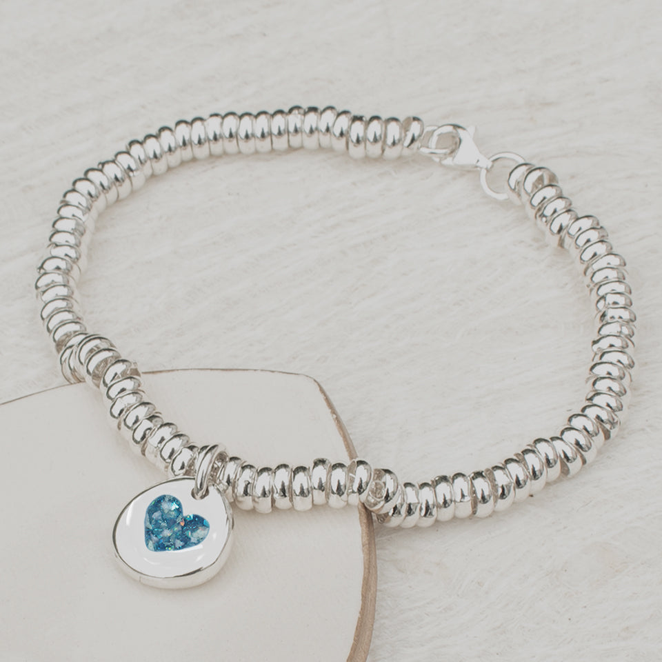 Cremation Ashes Memorial Jewellery | Nugget Heart Ashes Charm Sweetie Bracelet