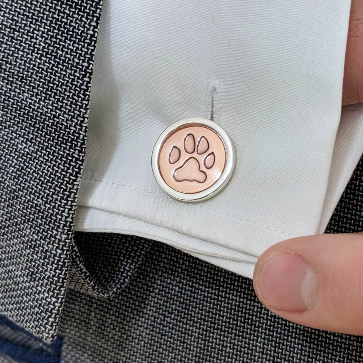 Personalised Pawprint Cufflinsk in Silver and Copper | 7th Anniverary Gift for Pet Owner