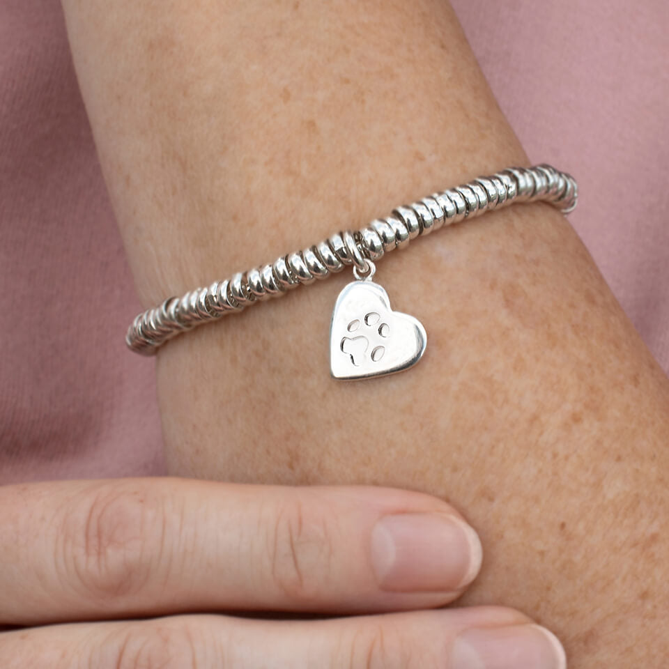 Silver sweetie bracelet with personalised pet&#39;s pawprint charm