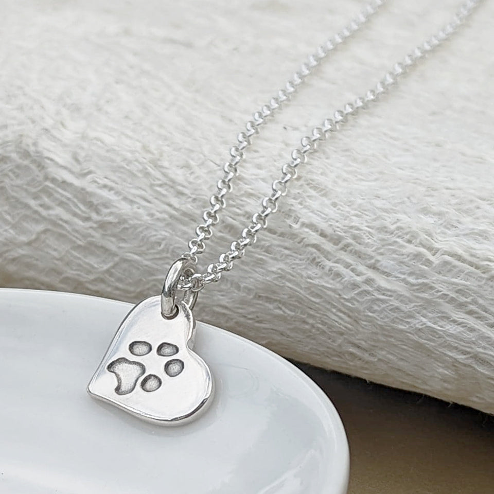 Pawprint Heart Charm in Silver or Gold - made using your Pet's own Paw Print