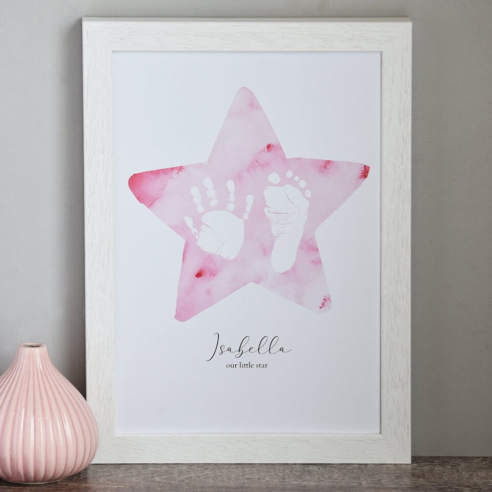 Personalised Baby Handprint and Footprint Art | Pink Star | Mother's Day Gift