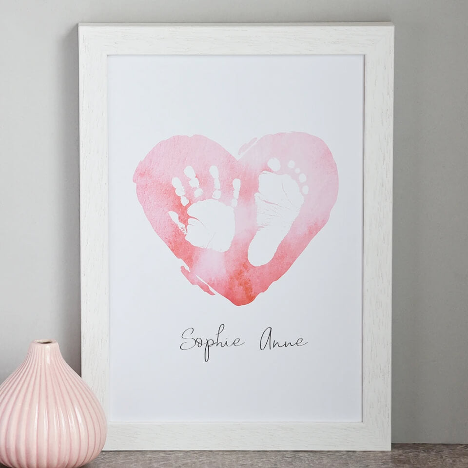 Personalised Baby Handprint and Footprint Heart Nursery Art Print