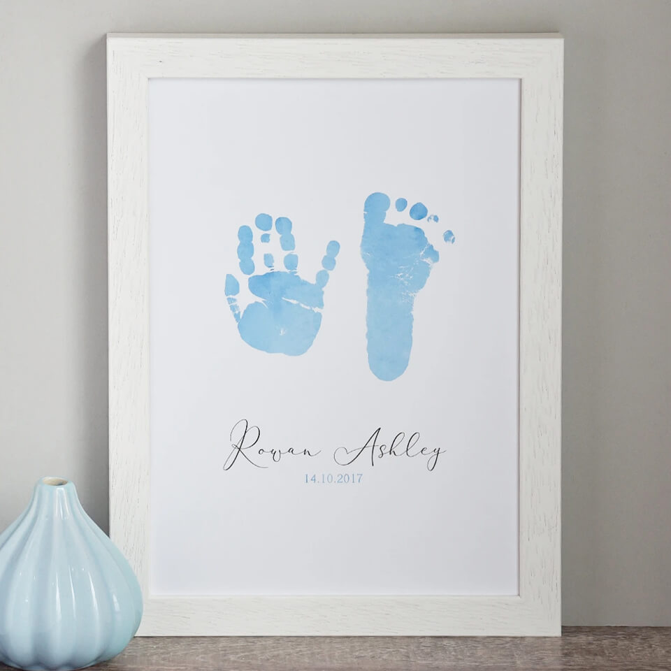 Personalised baby handprint and footprint nursery art keepsake | rainbow