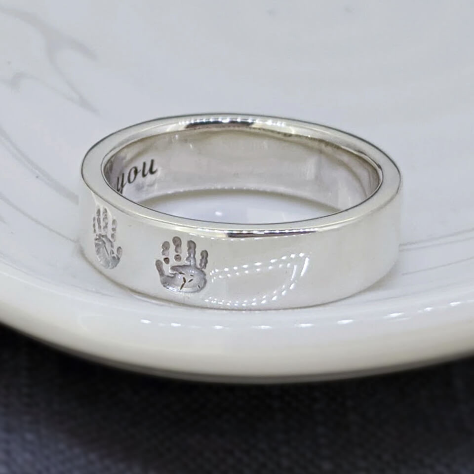Handprint and footprint solid rose gold ring