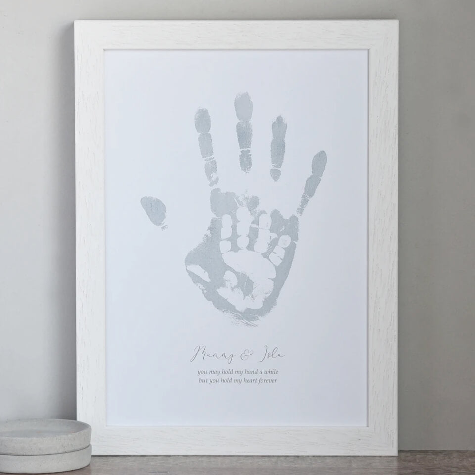 Personalised Baby and Parent Handprint Art Print | Grey | Hold my Hand