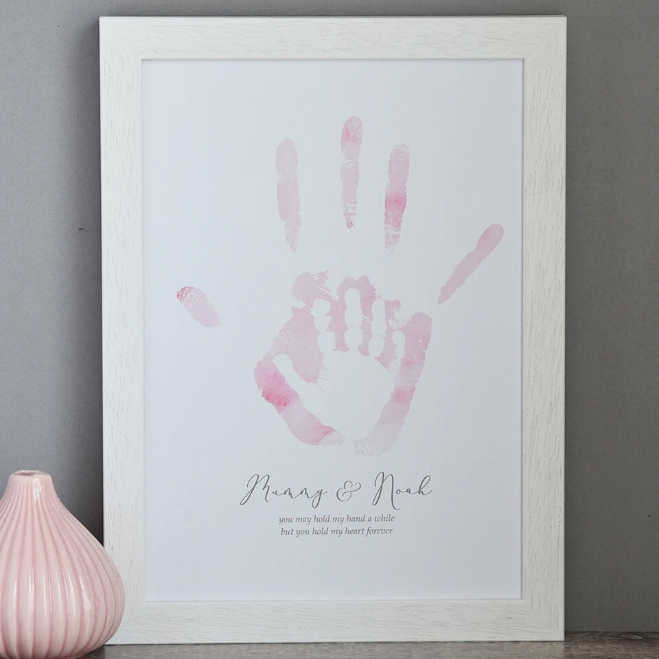 Personalised Baby and Parent Handprint Art Print | Pink | Hold my Hand