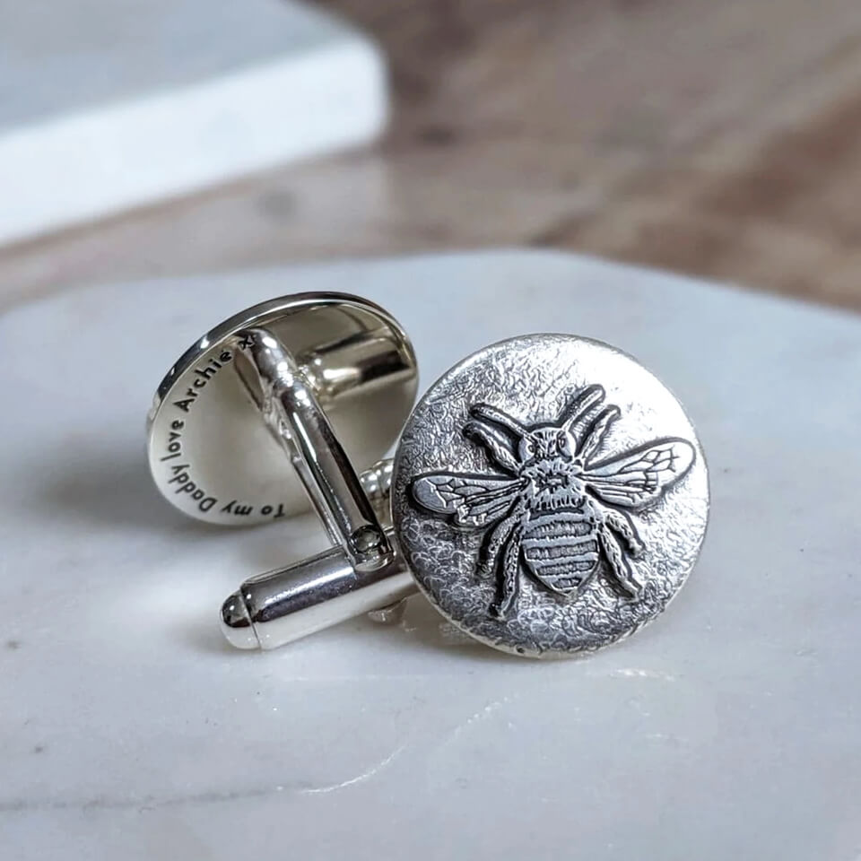 Personalised Bee Cufflinks | Father's Day Gift for Dad or Grandad