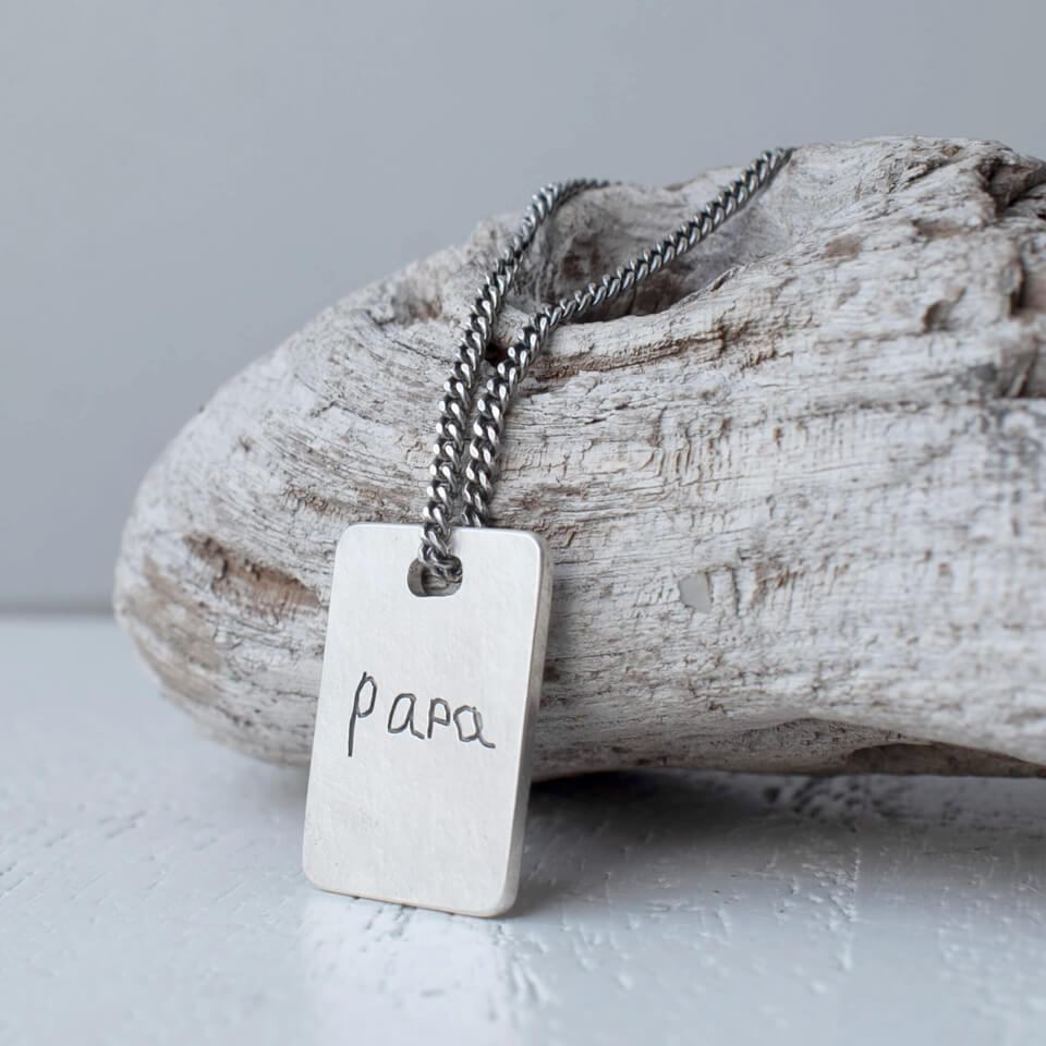 Personalised child's drawing tag necklace for men