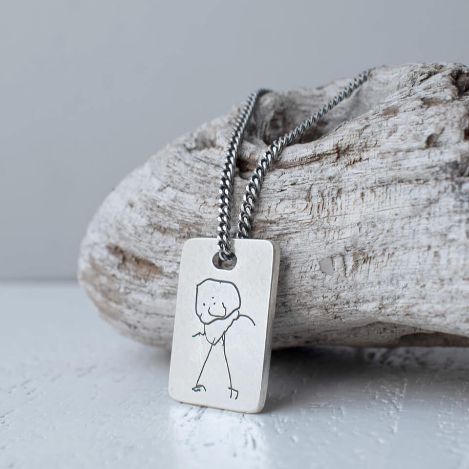 Personalised child's drawing tag necklace for men
