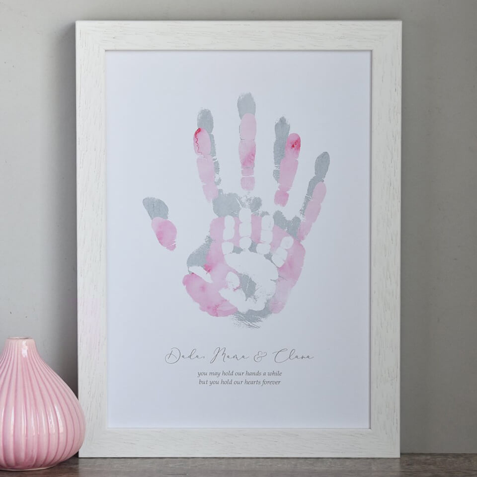 Personalised Family Handprint Art | Pink & Grey