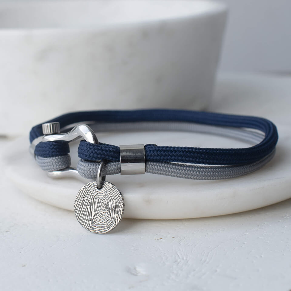 Fingerprint charm cord bracelet for dad
