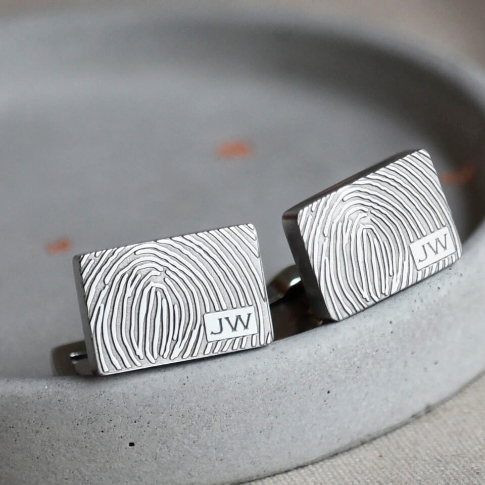 fingerprint rectangle cufflinks with initials | New dad Father's Day Gift
