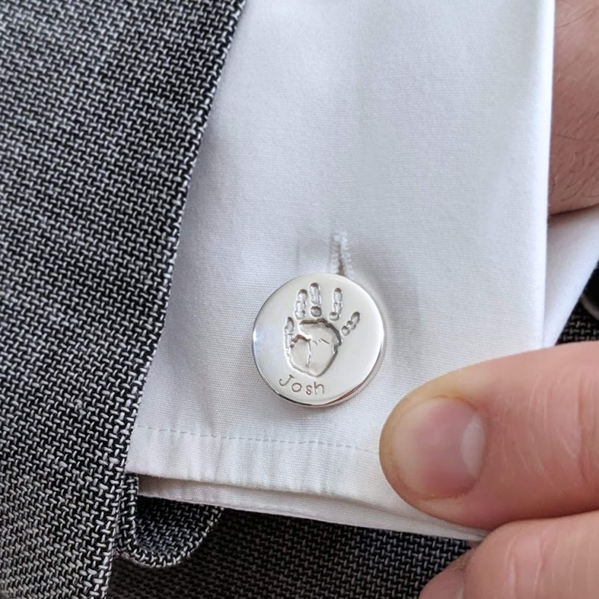 Personalised Silver Child's Handprint Cufflinks | Wedding Gift for Groom