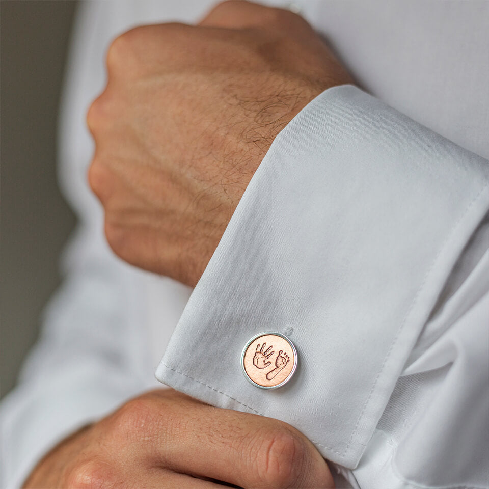 Copper Baby Hand and Footprint Cufflinks | Seventh Wedding Anniversary Gift Idea
