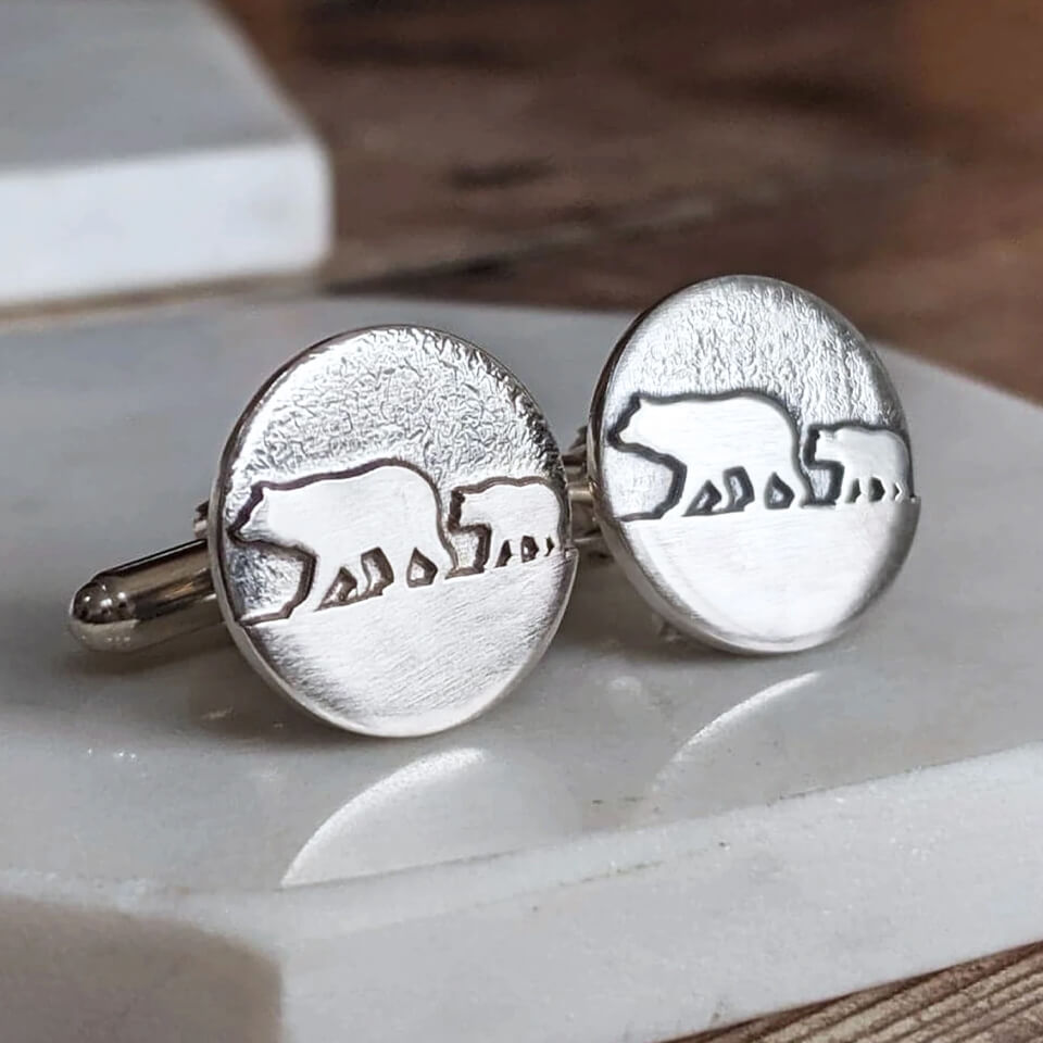 Personalised Papa Bear Silver Cufflinks | Father's Day Gift for Dad