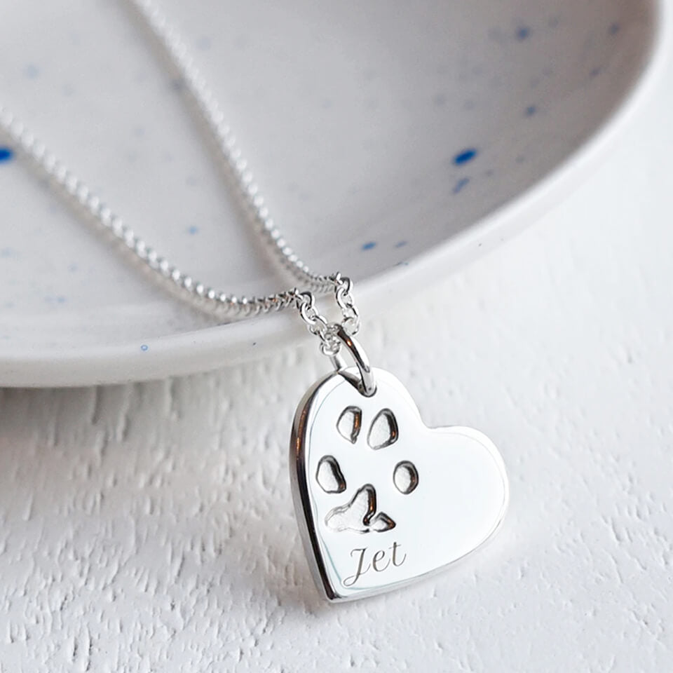 Personalised Pet Pawprint Heart Charm Necklace with name | Pet Memorial