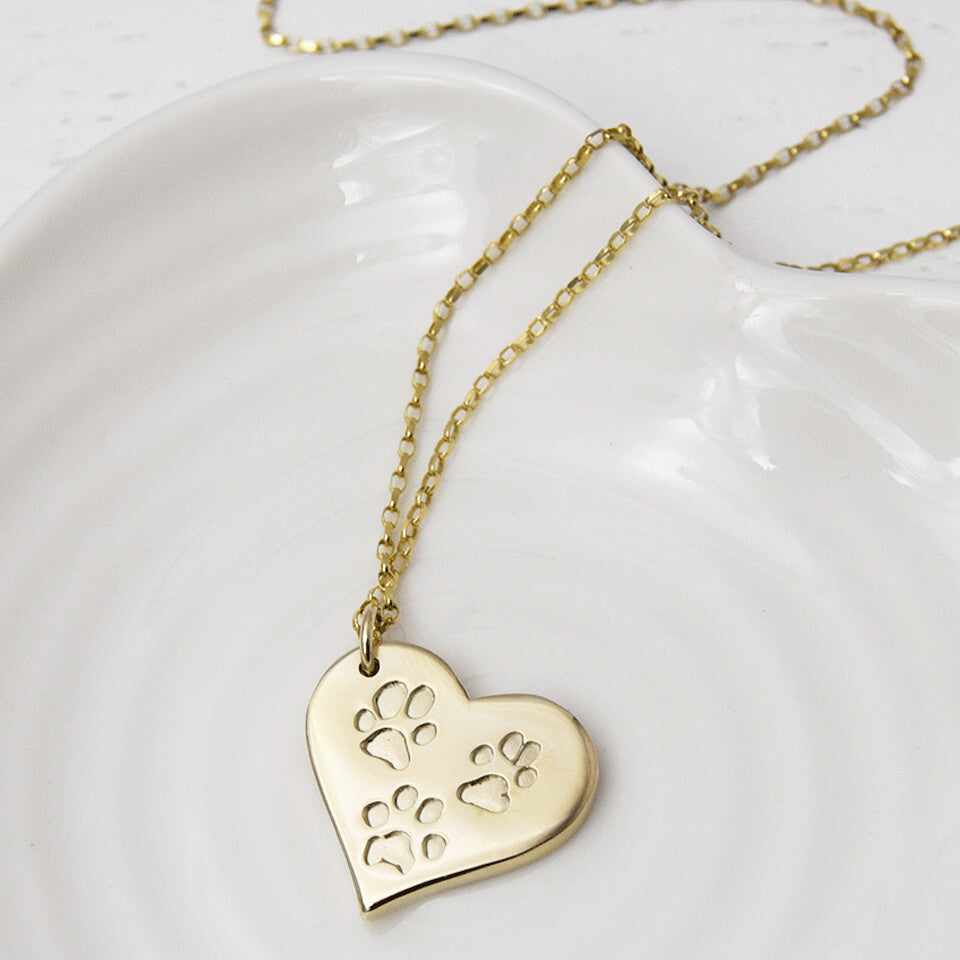 Sterling Silver Engraved Paw Print Heart Necklace - Etsy
